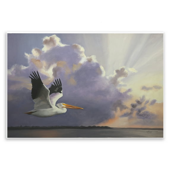Stupell Industries Dawn Sunrise Pelican Landscape Painting Unframed Art Print Wall Art, 15 x 10