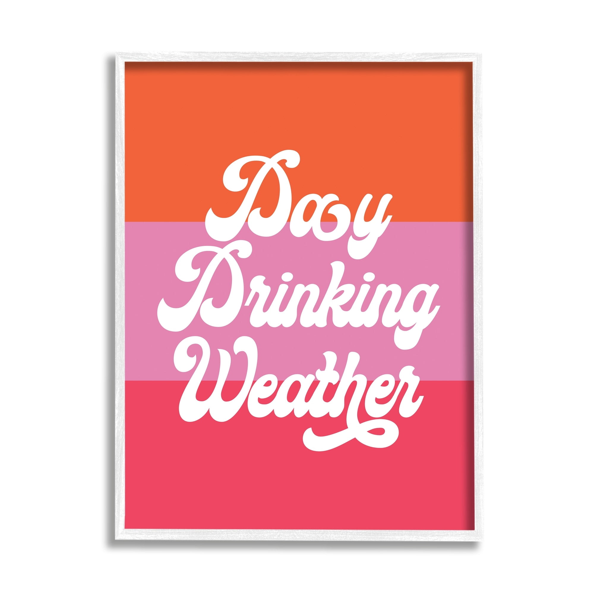 Stupell Industries Day Drinking Weather Summer Stripes Retro Typography Graphic Art White Framed Art Print Wall Art, Design by Daphne Polselli