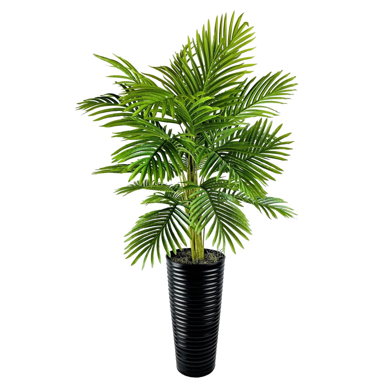 LCG Florals 4ft Artificial Palm Plant, Faux Palm Tree with Black Ribbed Planter, Tall Indoor Decorative Fake Plant for Home or Office