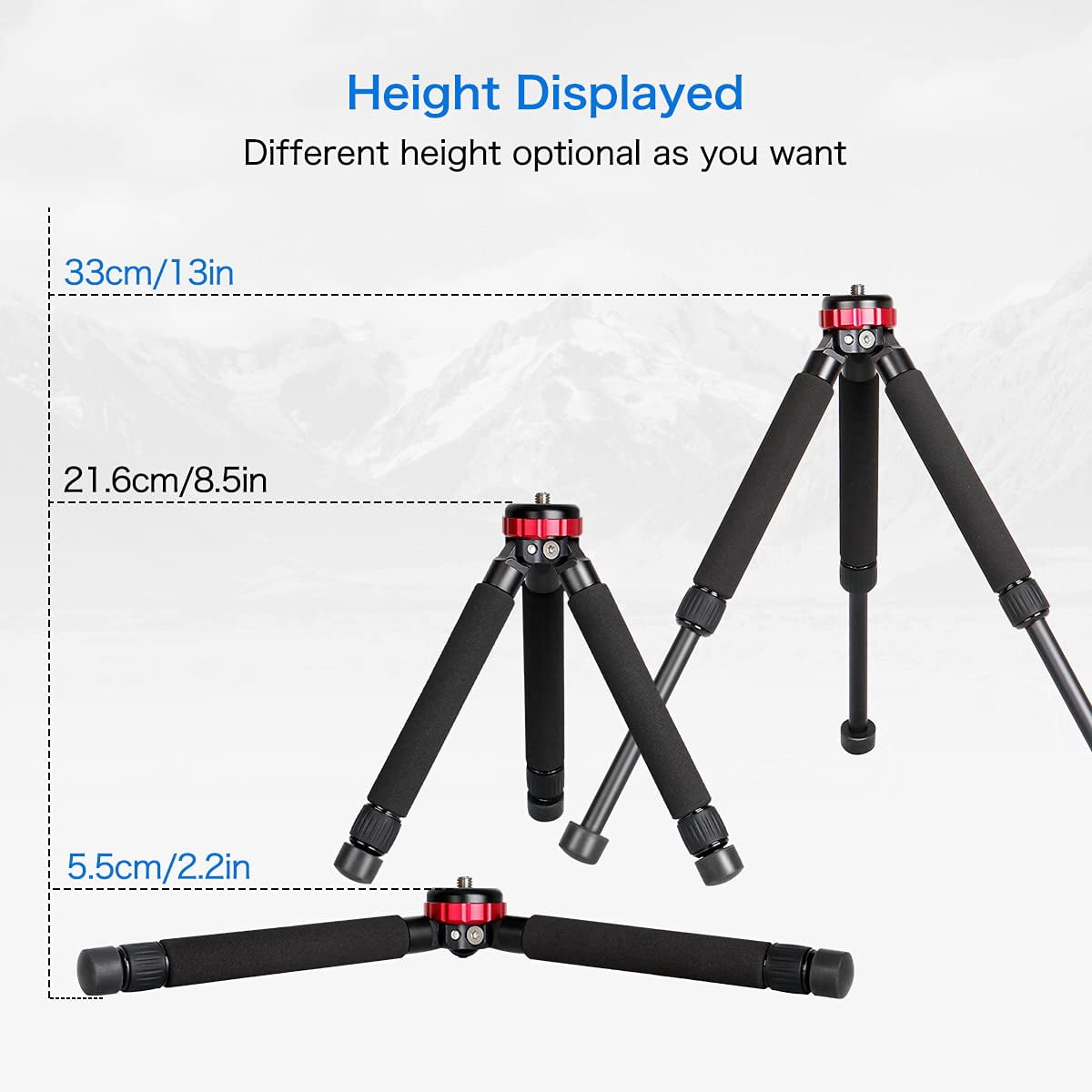 Koolehaoda Mini Tripod All Metal Tabletop Tripod Stand with 1/4 and 3/8 Screw Mount and Function Leg Design, Max Height 13 inch, Load up to 10kg/22lbs,for DSLR Camera,Monopods