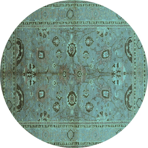 Ahgly Company Indoor Round Oriental Light Blue Industrial Area Rugs, 6' Round