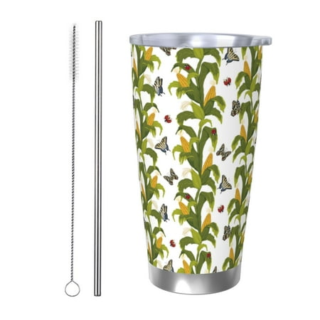 

Gaeub Corn And Butterflies Print 20-Ounce Stainless Steel Car Cup Tumblers Cups with Lids and Straw Coffee Cups for Adults Kids Home Car Office School Travel Party-Straw Two-piece Set