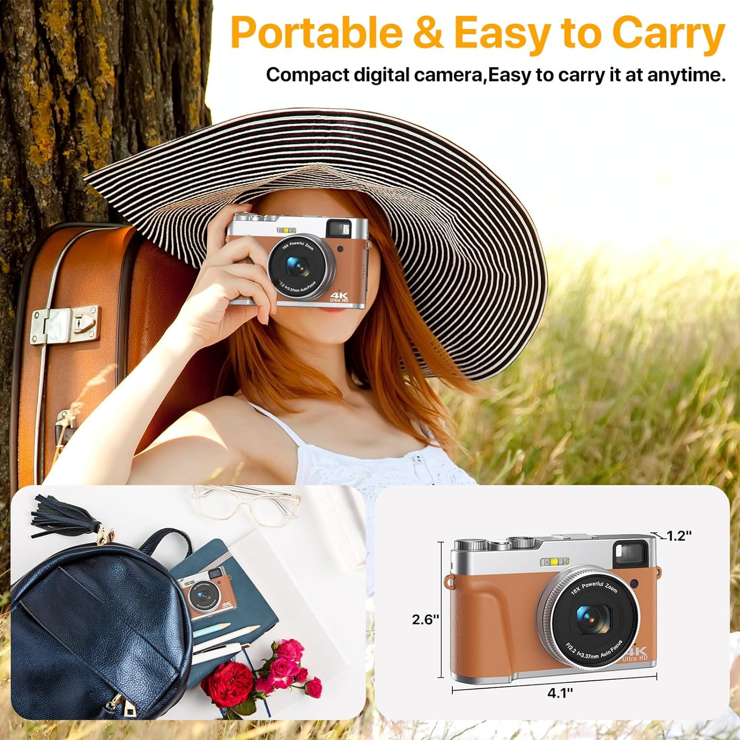 4K Vlogging Camera with Flash Viewfinder & Dial-48MP Digital Video Camera for YouTube with 32GB Card 16X Autofocus Anti-Shake Cameras for Photography (2 Batteries)
