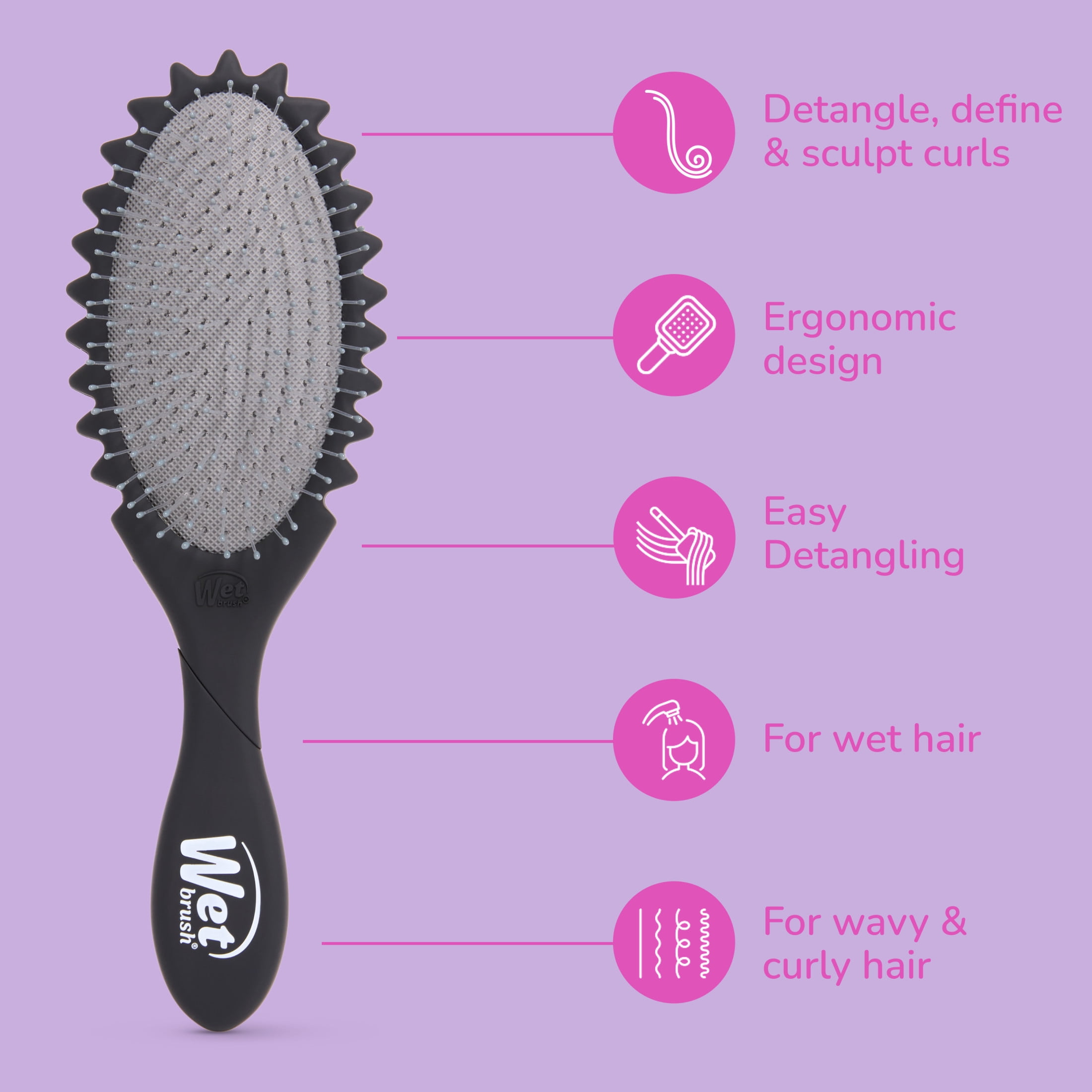 Wet Brush Curl Shaper Detangling Brush for Curly Hair with IntelliFlex Bristles - Black