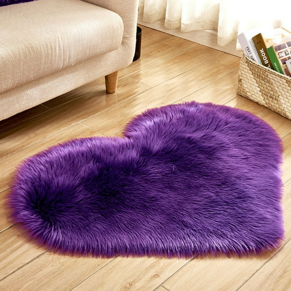 BloomLoom Heart Faux Fur Rug,Soft Faux Sheepskin Fur Area Rugs for Home Sofa Floor Mat Plush,for Bedroom Bedside Bed Floor Living Room Plush Carpet,Purple