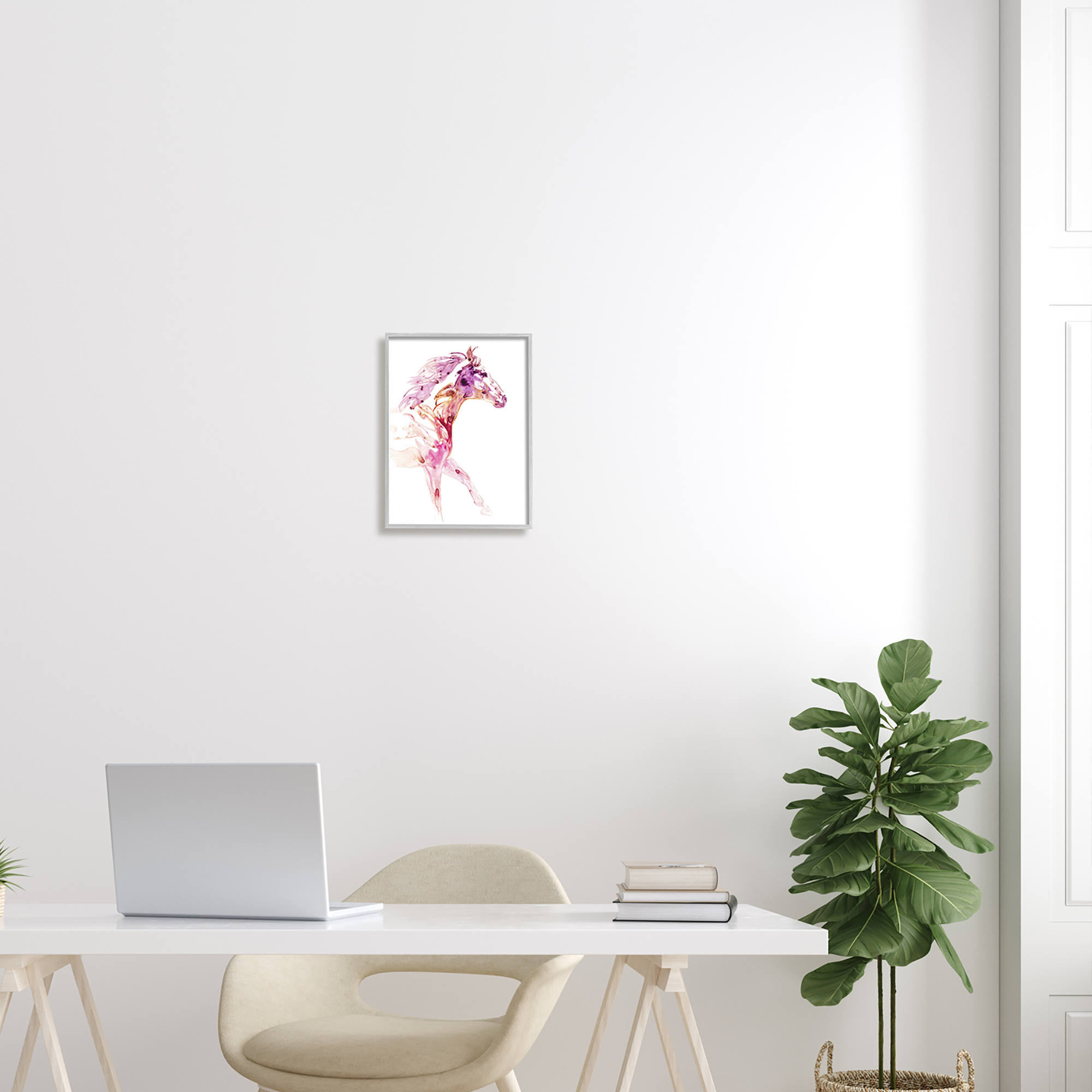 Stupell Abstract Pink Horse Galloping Animals & Insects Painting Gray Framed Art Print Wall Art
