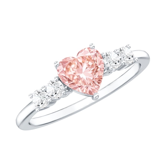 Rosec Jewels Lab Grown Pink Diamond Heart Promise Ring - 1 Carat - VVS Grade - Pink White Diamond Ring - Gift for Special Occasions, 925 Sterling Silver, US 4.00