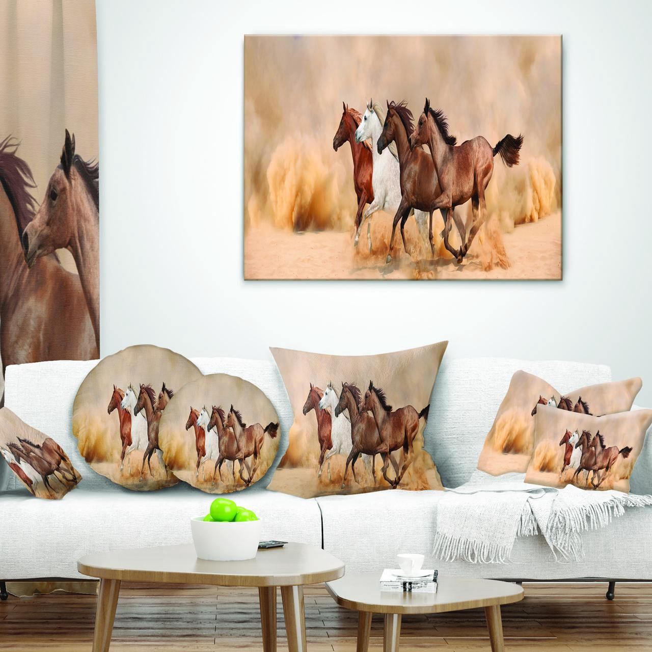 Designart Herd Gallops in Sand Storm - Landscape Photography Throw Pillow - 12x20