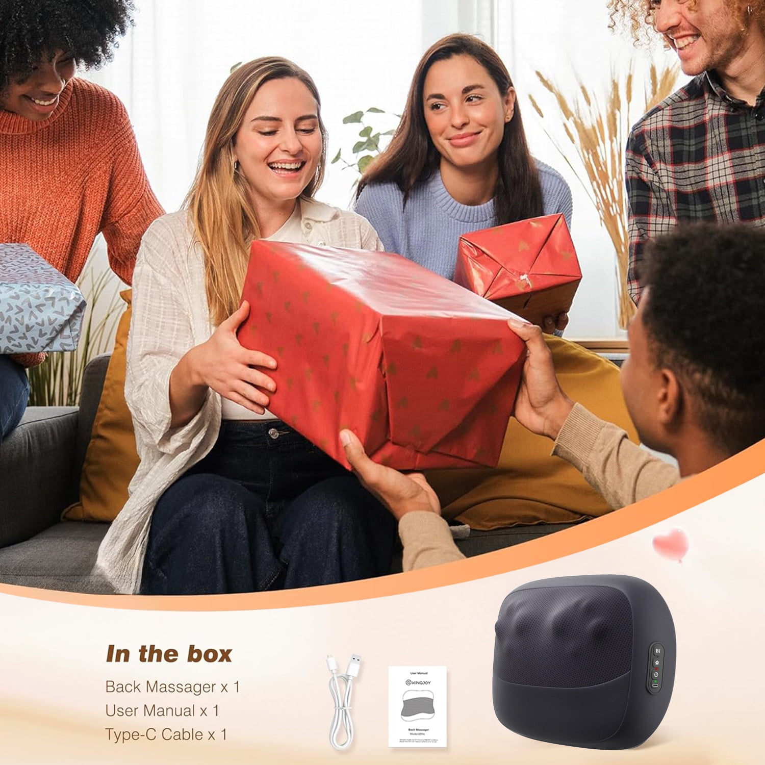 Cordless Shiatsu Back Massager - 3D Kneading Pillow with Double-Sided Heat, Neck/Shoulder/Waist/Leg Use