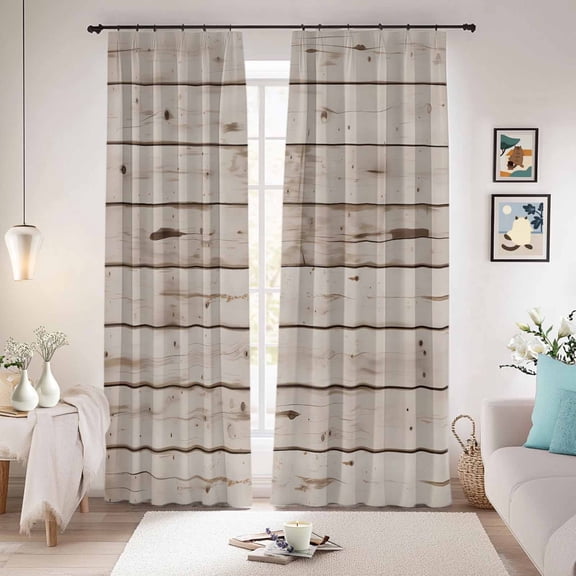 Vintage Farmhouse Blackout Curtains for Bedroom/Living Room, Pinch Pleated Black Out Curtains, Country Retro Beige Wooden Grain Room Darkening Window Drapes with Hooks 2 Panels, 39"x70"