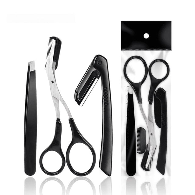 Cuchillo de acero inoxidable plegable para recortar cejas, alicates de microinclinación, clip para cejas, peine desmontable, tijeras para recortar cejas, herramienta de maquillaje de belleza de tres