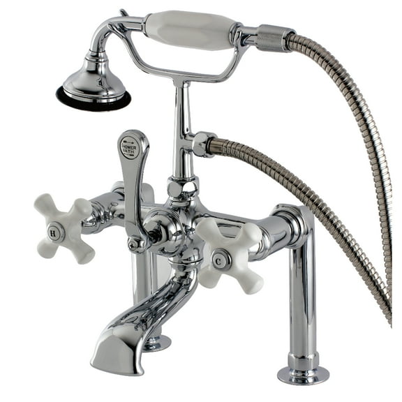 Kingston Brass AE112T1 Aqua Vintage 7" Center Deck-Mount Clawfoot Tub Faucet with Hand Shower, Polished Chrome