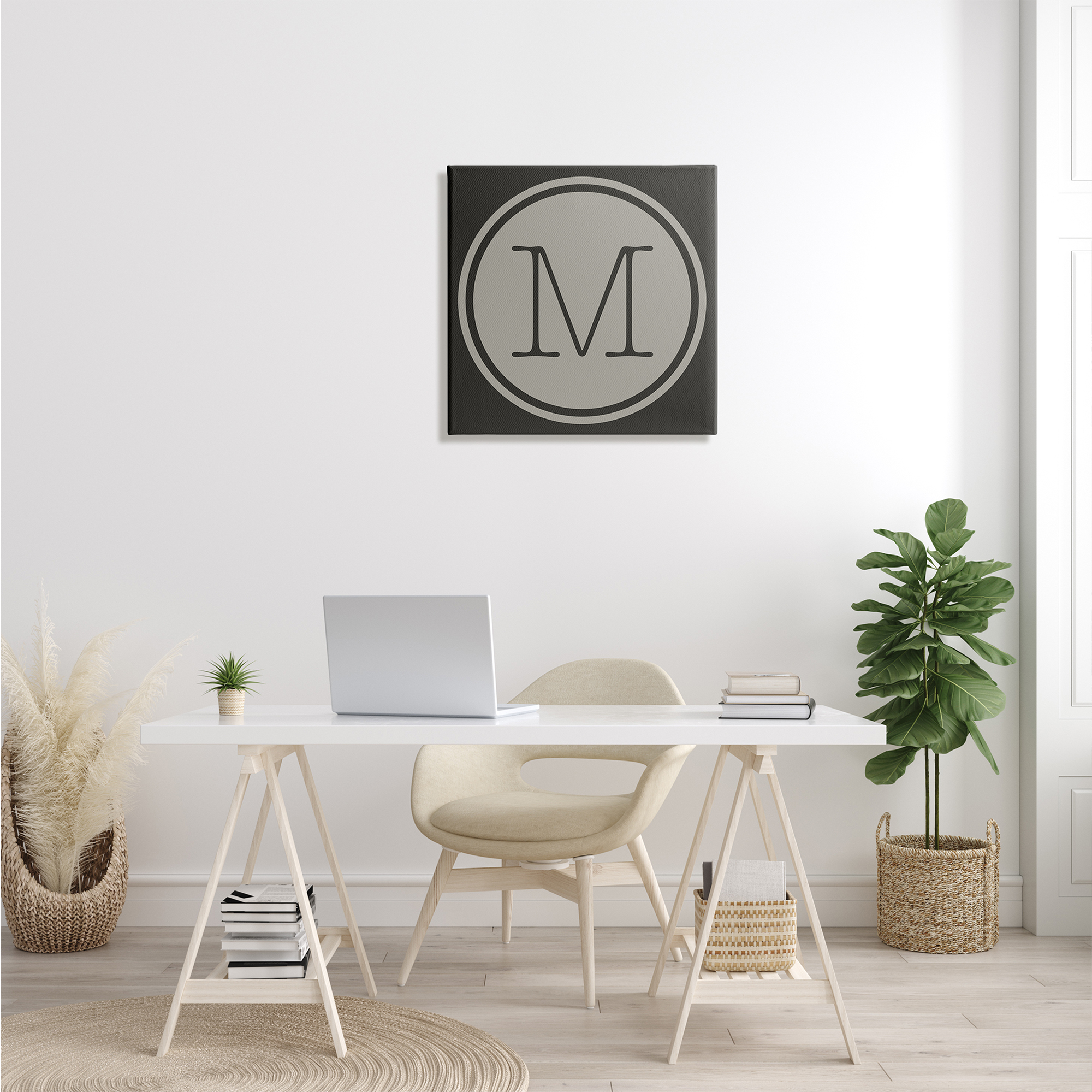 Stupell Industries Modern J Initial Round Elevator Key Shape Typography Painting Gallery Wrapped Canvas Print Wall Art, 24 x 24