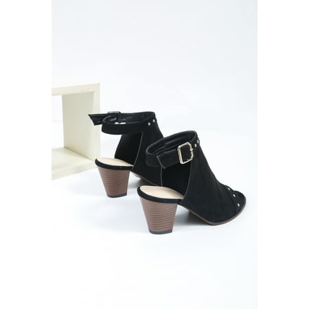 

Chunky Heels for Women Rivet Printed Open Toe Buckle Closure Chunky Heel Sandals for Work and Party
