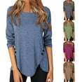 thumbnail image 3 of Outfmvch Womens T Shirts Long Sleeve Shirts for Women Casual Long Sleeve Tunic Shirts Round Neck Button Side Blouses Tops Blouses & Button-down Shirts Khaki XL, 3 of 8