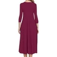 thumbnail image 4 of Zpanxa Plus Size Dress for Women, Solid 3/4 Sleeve Empire Waist Dress, Round Neck Fall Dress Casual Midi T-Shirt Dress Hot Pink L, 4 of 5