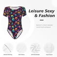 thumbnail image 4 of Pofeuu mushroom color Skull Print Short Sleeve Body Suits Women Round Neck Bodysuits for Women Onesie Adult Set Body Suit-Small, 4 of 7