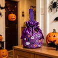 thumbnail image 6 of Trick Or Treat Drawstring Halloween Candy Bucket Bag, Gothic Spooky Tabletop Candy Station Decor, Reusable Polyester Treat Tote for Entryway and Porch Seasonal Displays, 6 of 6