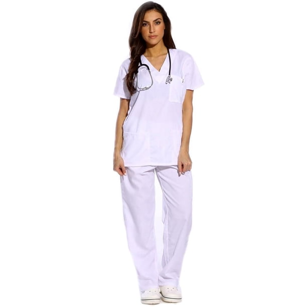 Conjuntos de uniforme médico para mujer Uniformes médicos de seis bolsillos (cuello en V con pantalón cargo)