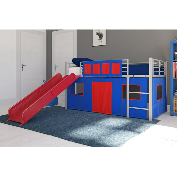 Dhp Junior Silver Loft Bed With Red, Loft Bed Curtain Set
