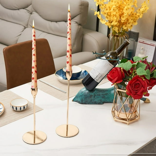 QTOCIO Printed Long Pole Candle Romantic Wedding Candlelight Dinner Decoration Tasteless Long Candle Stick Two Sets