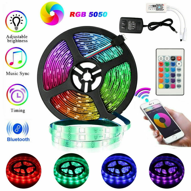 TSV 16.4ft Bedroom Lights LED Strip Light with 24 Keys Remote, 5050 Dimmable Smart Rope Light Strips Music Sync, Bluetooth APP Control, IP65 Waterproof Cuttable Backlighting - Walmart.com