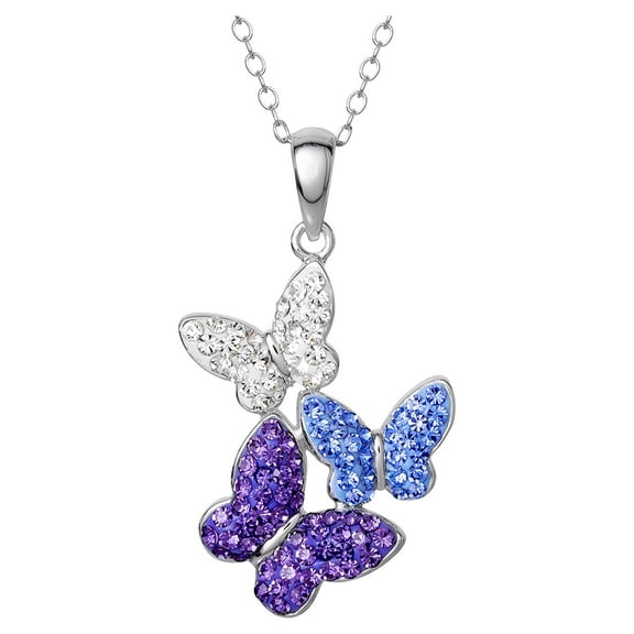Brilliance Fine Women's Sterling Silver Multi-Color Crystal Butterfly Pendant Necklace, 18" chain