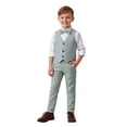 thumbnail image 2 of CUZIBR Toddler Boys 3 Piece Formal Suits Long Sleeve Button Down Shirt Tops Solid Color V-Neck Vest Coat Trousers Child Kids Gentleman Wedding Party Outfits,Light Green,18-24 Months, 2 of 8