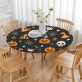 thumbnail image 3 of Happy Halloween Round Table Cloth with Elastic Edge Wrinkle Resistant Washable Horror Pumpkin Ghost Tablecolths Table Cover for Party Picnic Dinner Decor (44in), 3 of 7