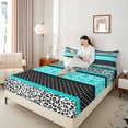 thumbnail image 4 of Feelyou Cyan Damask Floral Bed Sheets, Leopard Cheetah Print King Sheets, Fashion Cycle Polkadots Sheet Set, Super Cozy Room Decor, 4pcs, 4 of 7