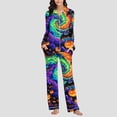 thumbnail image 5 of Gamivast Spooky Halloween Pajamas Set for Women Long Sleeve Button Down Sleepwear Tops and Lounge Pants 2 Piece Pjs Sets Lightweight Comfortable Creepy Pumpkin Pattern Multicolor XXXL, 5 of 7