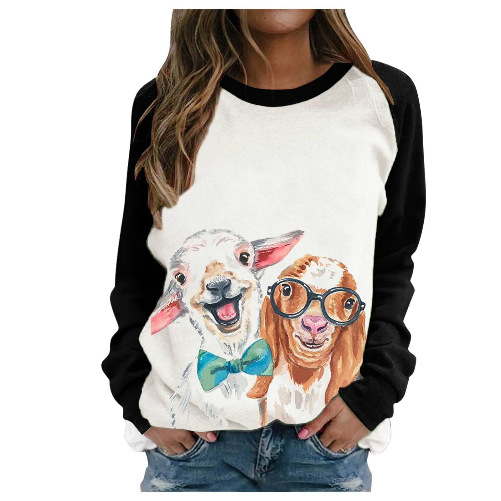 FUTURINO Womens Funny Cat Print Long Sleeve Fleece Lined Hoodie Pullover Tops 