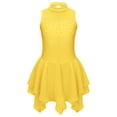 thumbnail image 3 of Sxiwei Kids Girls Figure Ice Skating Leotard Dress Mesh Splice Rhinestone Roller Skating Dance Yellow 10, 3 of 7
