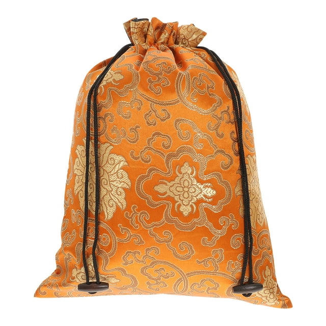EeaseCA Silk Drawstring Bag Chinese Style Jewelry Pouch Storage Bag for Wedding Party (Orange, Random Pattern)