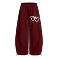 thumbnail image 4 of WERYOUNG Girls Relaxed Tapered Jogger Pants Fashion Heart Printed Curved Leg Trousers Loose Fit Stretchy Elastic Waist Pants For Kids Back To School Comfortable Bottoms 6-7 Years, 4 of 5