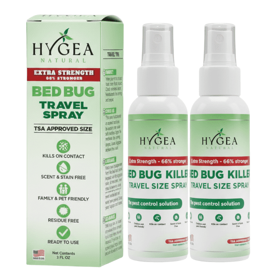 Hygea Natural Lice, Mite, and Bed Bug Travel Spray Bed Bug Treatment Travel Bug Spray, Extra Strength, 3 fl oz 2 pack