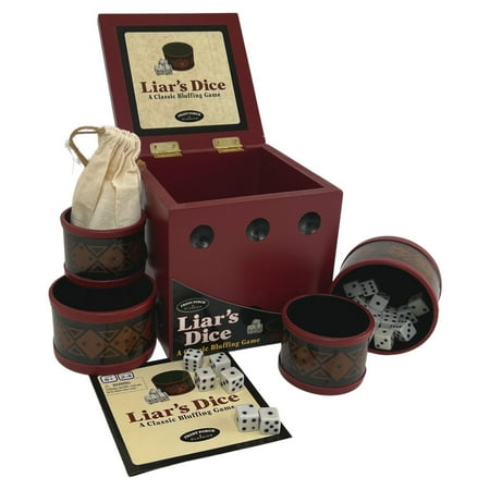 UPC: 0802221537064 | Front Porch Classics | Liar s Dice Game Set – The Classic Bluffing Game for 2 to 4 Players – Includes 4 Shaker Cups 30 Dice Dice Storage Bag and Wood Storage Case