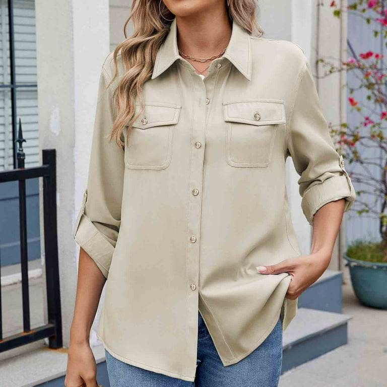 Clearance ZVAVZ Womens Button Down Dress Shirts Blouse uv Sun Protection  Safari Long Sleeve Collared Cargo Shirt Outdoor Cool Quick Dry Fishing Shirts  Beige,XL - Walmart.com