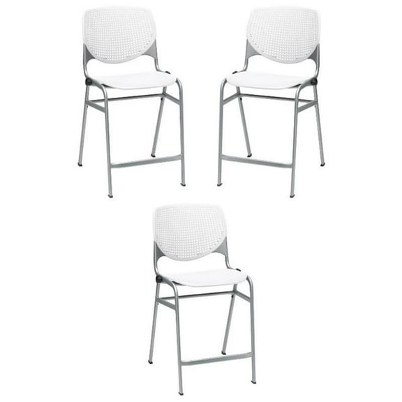 Home Square Plastic Counter Stool in White - Set of 3