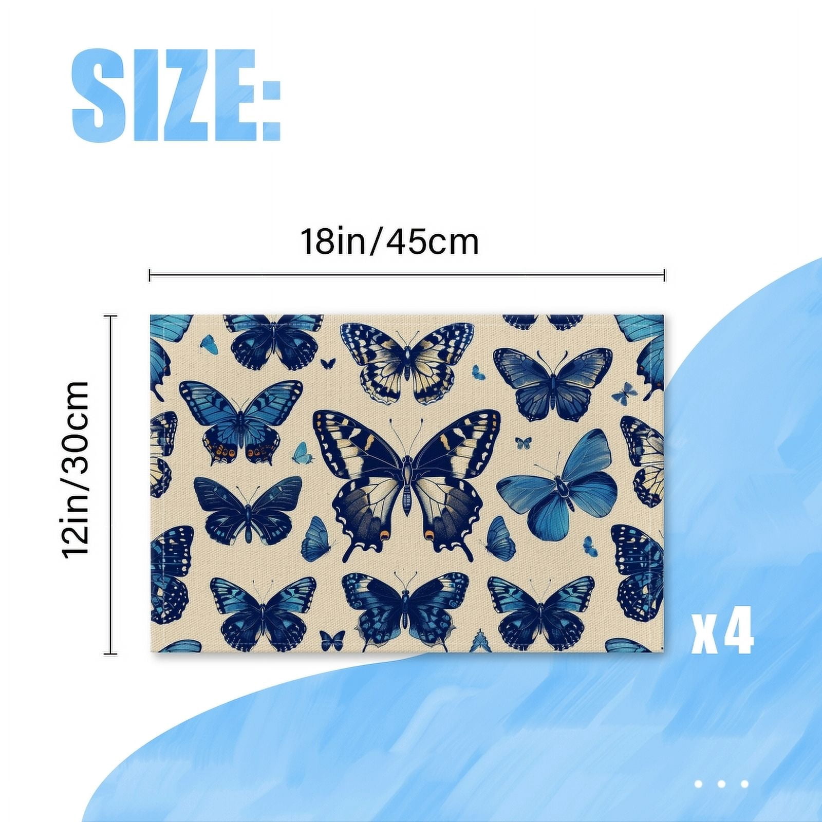 BaHomeck placemats Set of 4 Blue Butterflies With Wings Spread Wide And Delicate Cotton Linen rectangle Placemats for Kitchen Dining Table Indoor,Outdoor,18*12inch