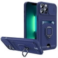 thumbnail image 1 of Heavy Duty Case for iPhone 14, Camera Lens Sliding Soft Silicone Shockproof Protective Cover with Card Holder Kickstand Rotated Ring Magnetic Car Mount Soft Lining Case, Navyblue, 1 of 7