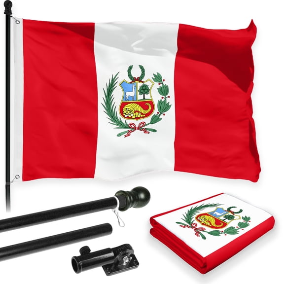 G128 Combo Pack: 6 Feet Tangle Free Spinning Flagpole (Black) Peru Peruvian Flag 3x5 ft Printed 150D Brass Grommets (Flag Included) Aluminum Flag Pole
