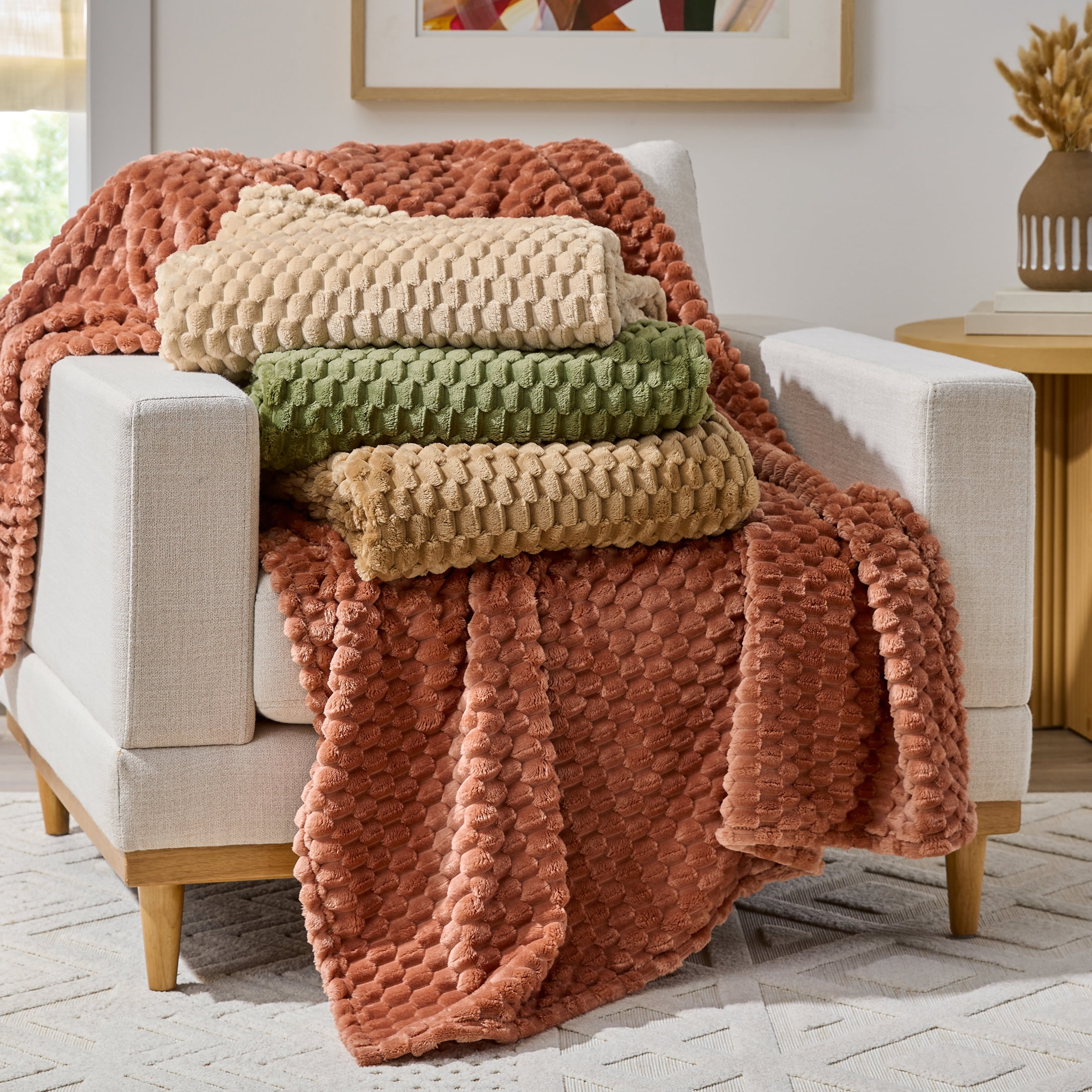 Better Homes & Gardens Textured Velvet Plush Oversized Throw Blanket in Dark Caramel