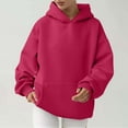 thumbnail image 2 of Ecqkame Womens Hoodies Sweatshirts Solid Color Pullover Long Sleeve Hoodies Winter Fall Outfits Comfortable Fashion Sweatshirts Hot Pink XL, 2 of 6
