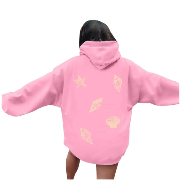 Women Sweatshirts Women's Casual Hoodie with Ocean Print Pullover for Daily and Wear in Stylish Cozy Comfort Pink 2XL