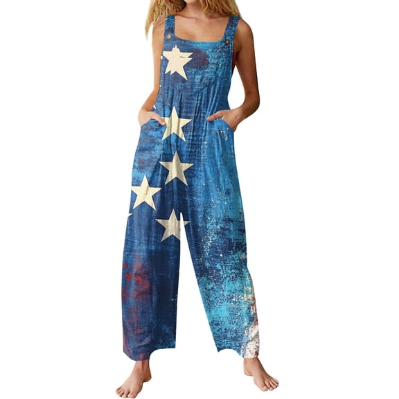 Linen Rompers Women Memorial Day Outfit Women, Machine Washable Casual Wide Leg Romper Weekend Brunch Printed Elastic Waist Crisscross Back Beach Vacation Blend Jumpsuit Blue L