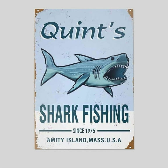 Quints Shark Fishing 1975 Jaws Retro Style - Size 24''x36'' - Postora