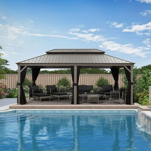 PURPLE LEAF 12' x 20' Outdoor Hardtop Gazebo with Double Roof Metal Gazebo,Light Gray