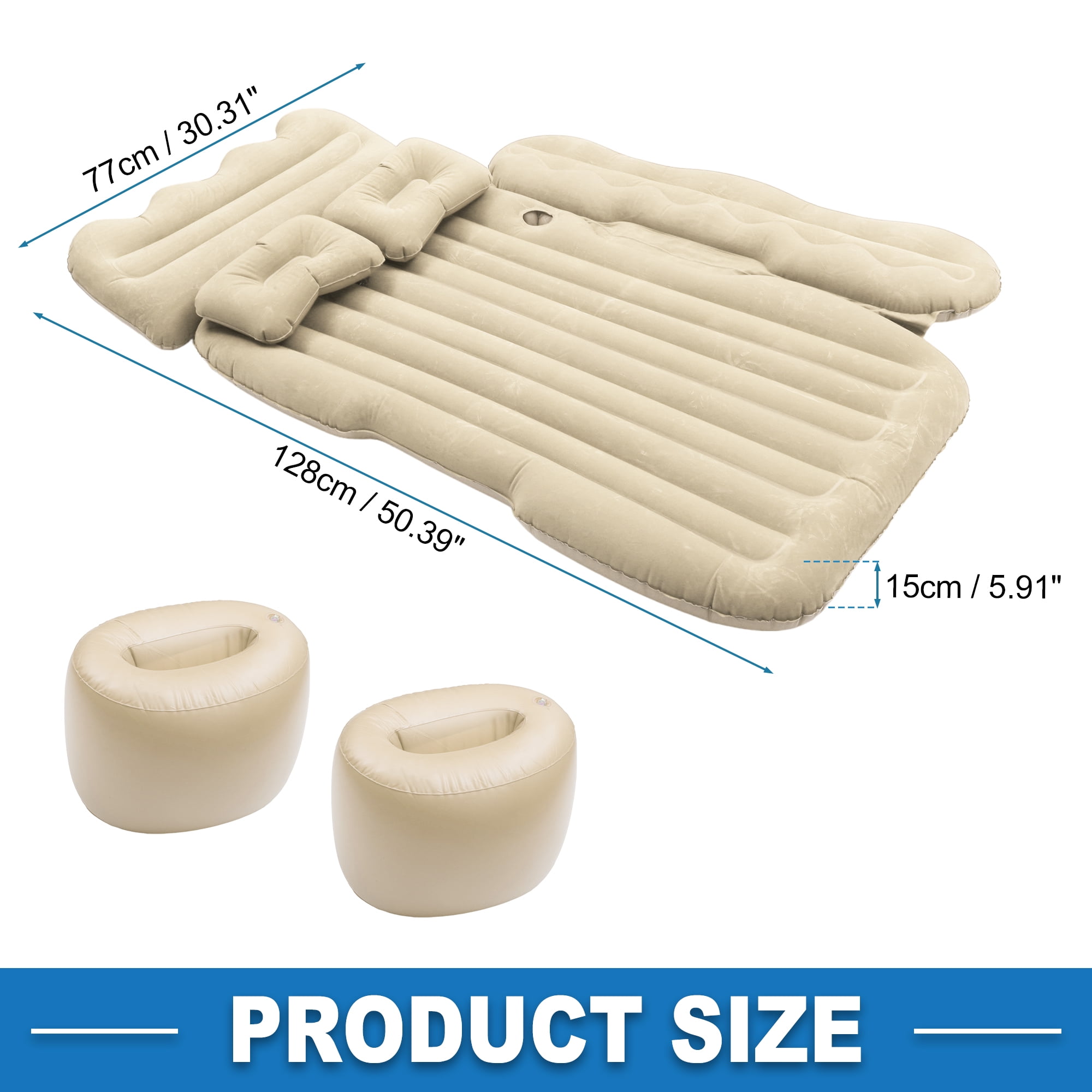 Car Air Mattress Sleeping Mat 50.39"x30.31"x5.91" Back Seat Bed Air Mattress Bed with Pillows Beige