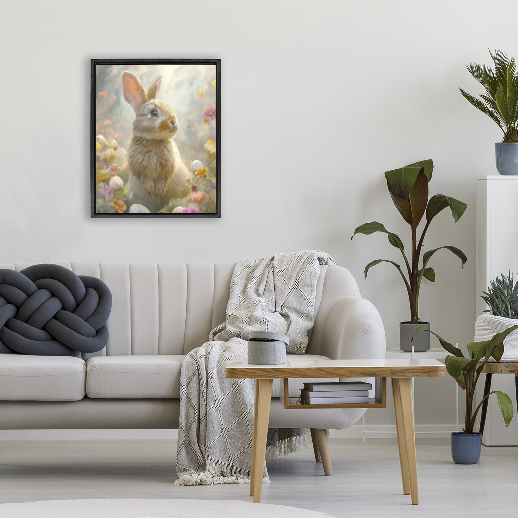 Stupell Industries Bunny Dreams Meadow Black Framed Floater Canvas Wall Art, design by Kim Allen